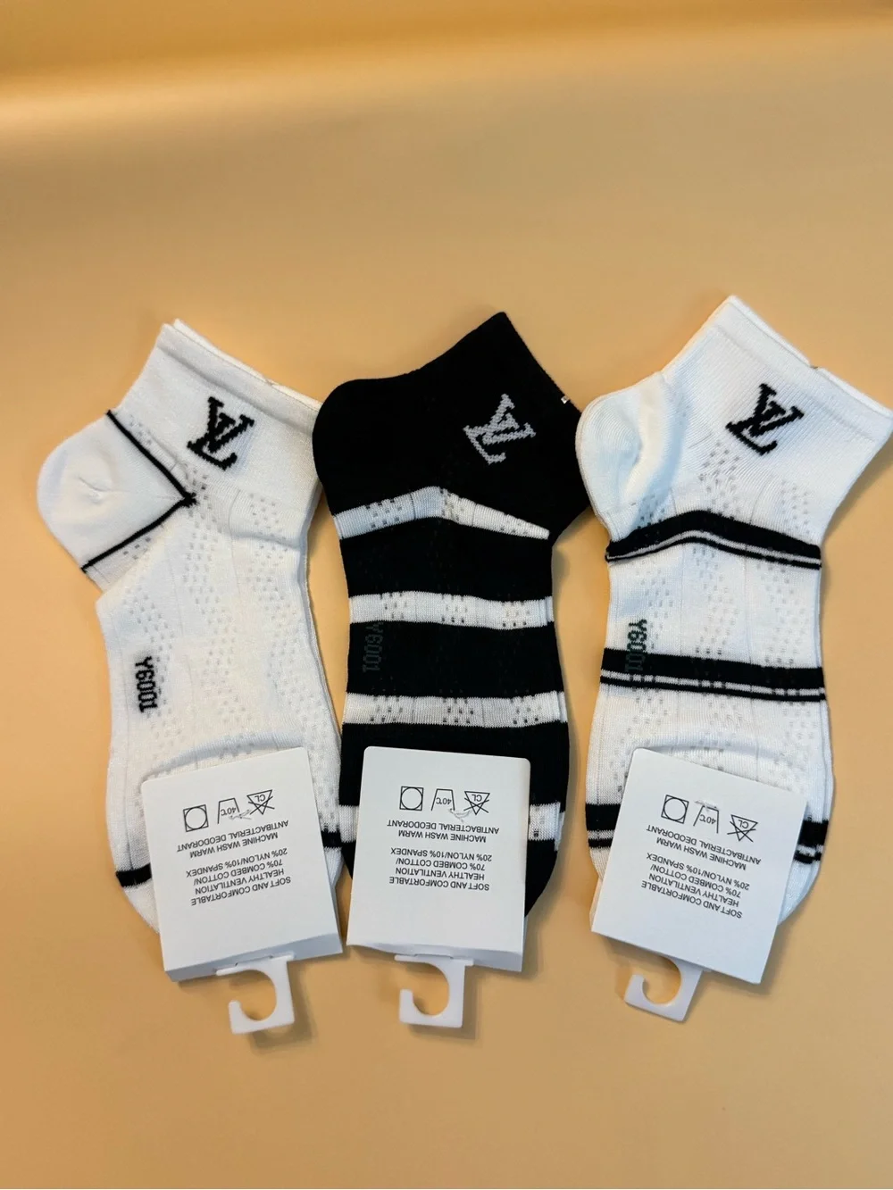 Designer Ankle Socks low cut Black & White Stripe socks 3 pairs New
